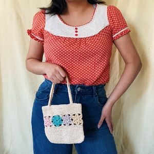 SOLD // Vintage 90s Red Daisies Peasant Top